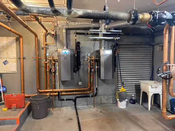 Piping running through building. 
