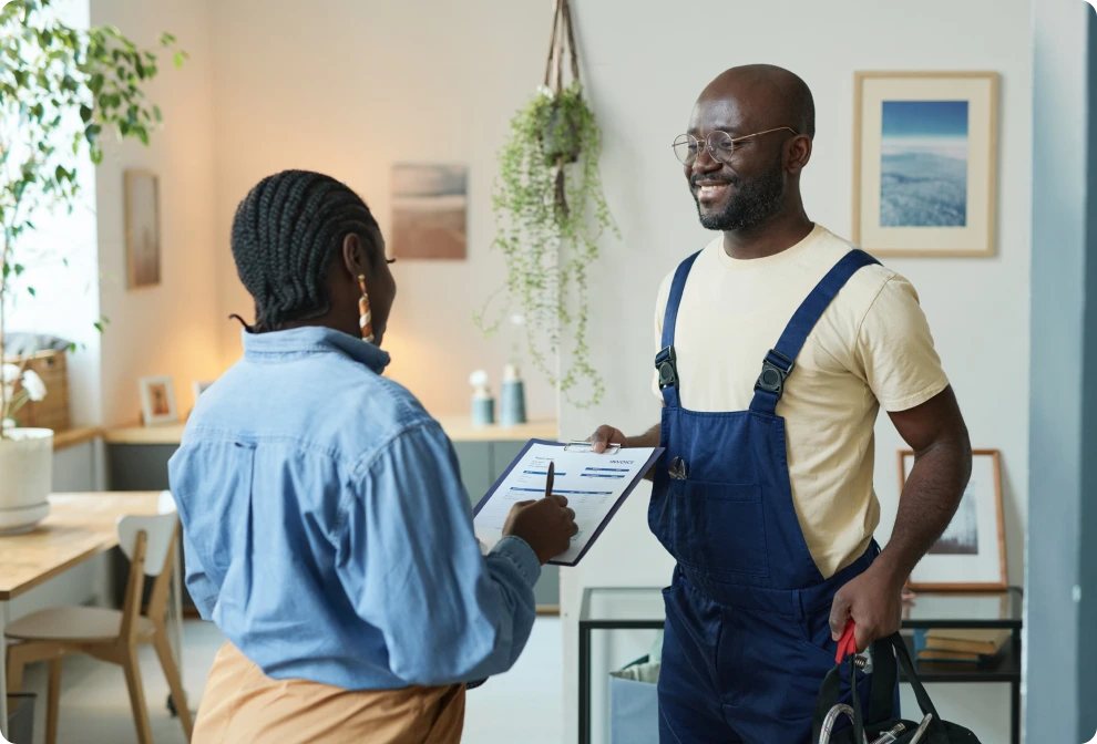 Technician talking about the AC repair service